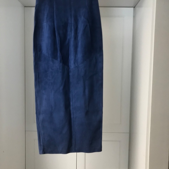 Vintage Danier Leather Suede Long High Waisted Pencil Skirt & Vest Blue M /10 - Picture 3 of 16